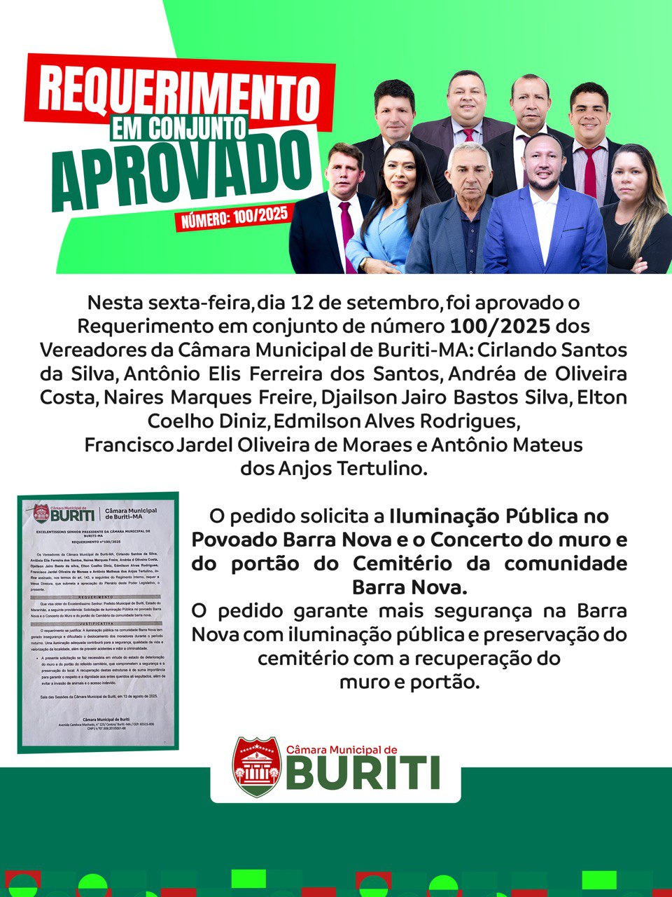 Requerimento nº 100/2025 aprovado em Conjunto na Sessão do dia 12-09-2025